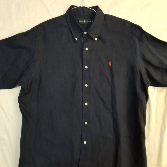 Polo Ralph Lauren Linen Navy Blue Short Sleeve Button Up Shirt XL - Picture 4 of 16